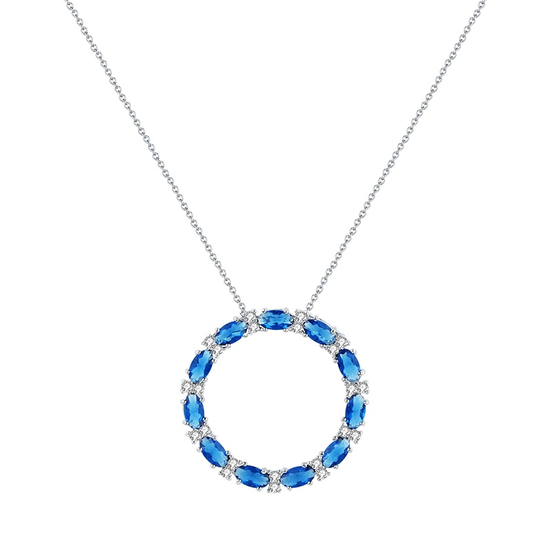 MYFD 项链女S925银蓝色镶晶钻酷炫系列甜甜圈项链 MYN1834