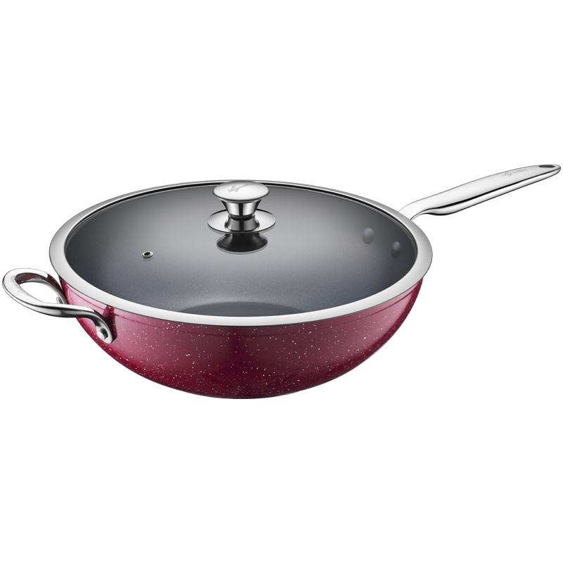 拉歌蒂尼（Lagostina）煎锅炒锅不粘锅罗萨系列少油烟炖锅套装锅家用燃气灶通用 32厘米长柄中式炒锅ROSwok32