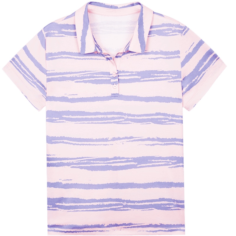 鄂尔多斯ERDOS 春夏纯棉不规则条纹印花Polo衫女士短袖T恤