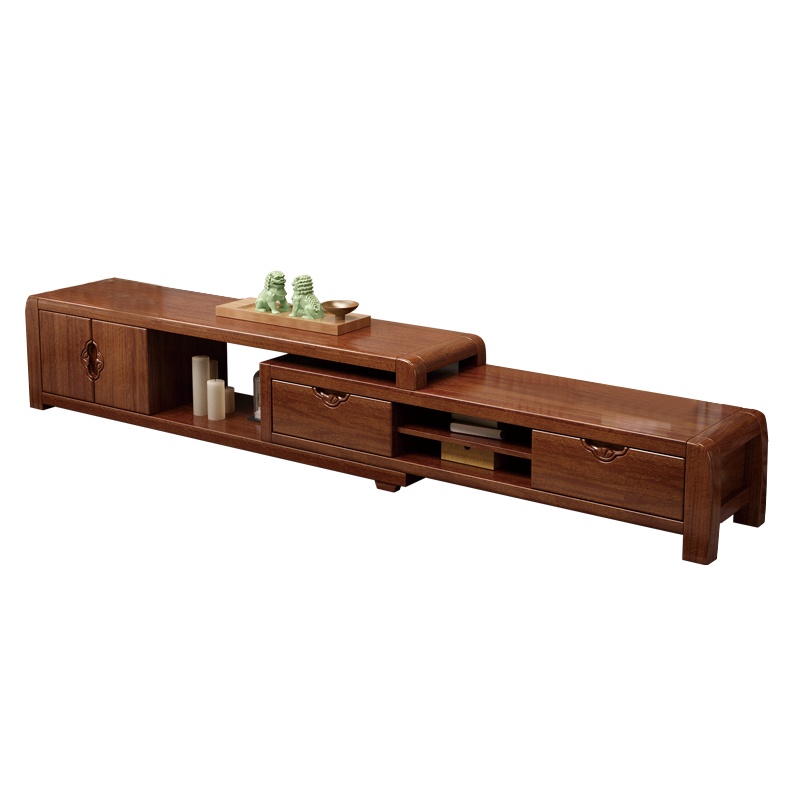 月影梳桐金丝胡桃木中式实木电视柜客厅新中式现代简约伸缩地柜储物柜