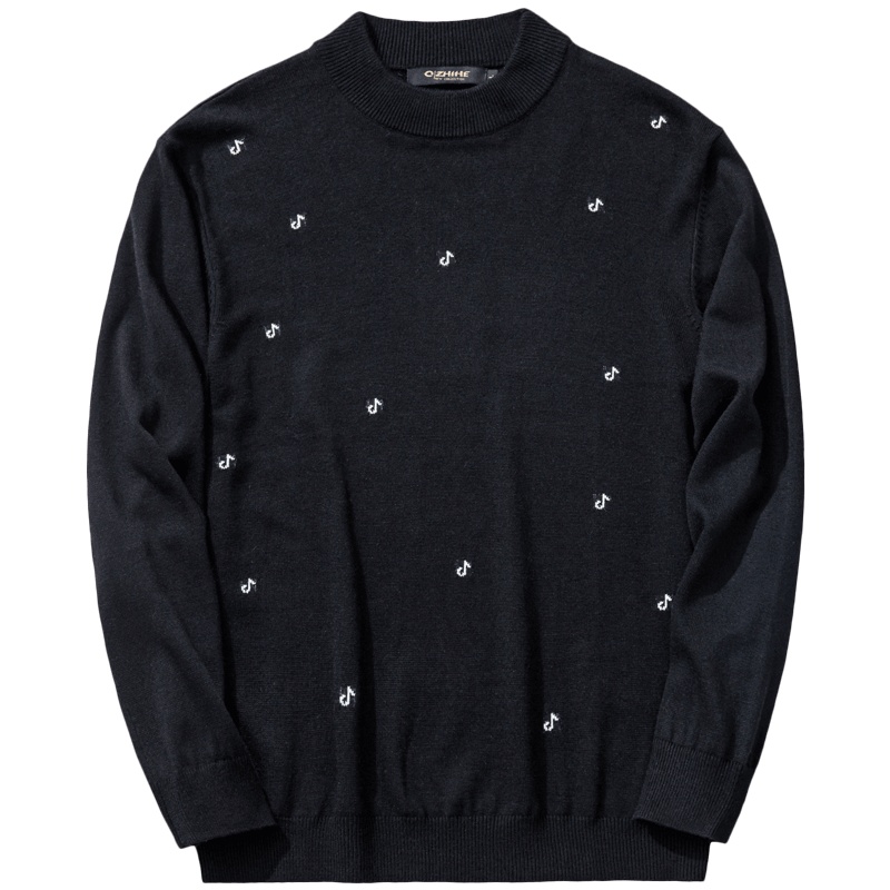 千纸鹤2019秋冬毛衣男士韩版修身套头港风绣花针织衫外套潮50091