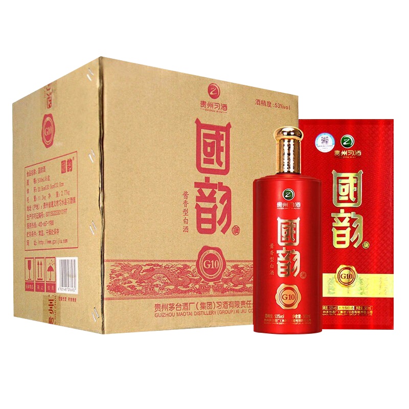 贵州茅台集团習酒(XI LIQUOR)酱香型白酒53度习酒国韵G10整箱装500ml*6(内含三个礼品袋)