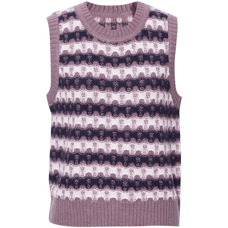 OUNIXUE欧昵雪 | [撞色圆领毛衣马甲]秋冬季混纺羊毛外穿无袖针织衫背心女