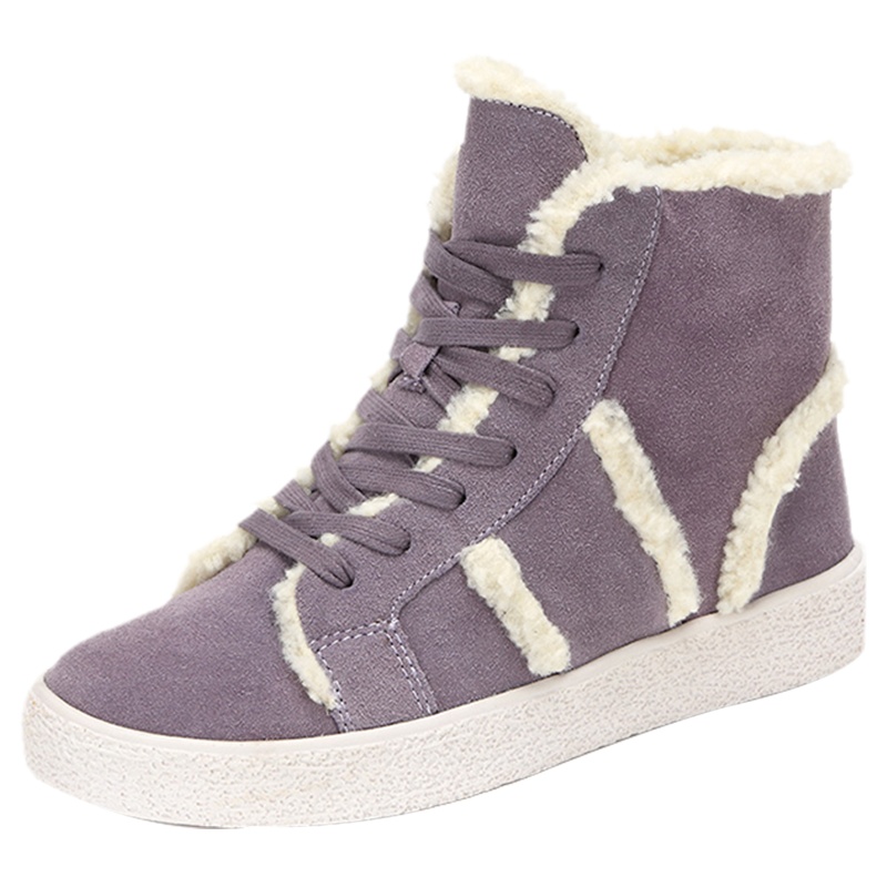 达芙妮冬新款平底系带平底毛毛高帮靴女马丁靴