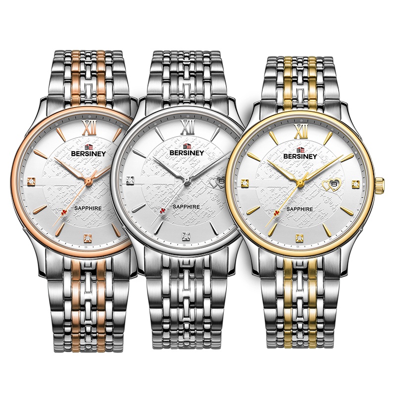 BERSINEY(波西尼)瑞士品牌情侣手表男女大表盘进口机芯石英表非机械表防水30米 将锋系列
