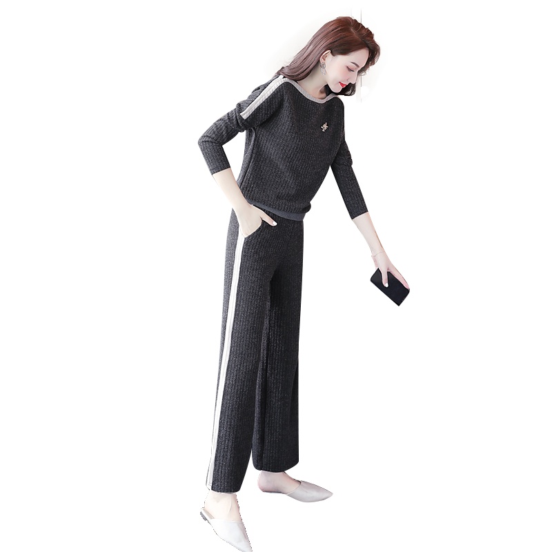 丝柏舍2019秋装女韩版圆领长袖上衣搭休闲裤套装S93B4554N