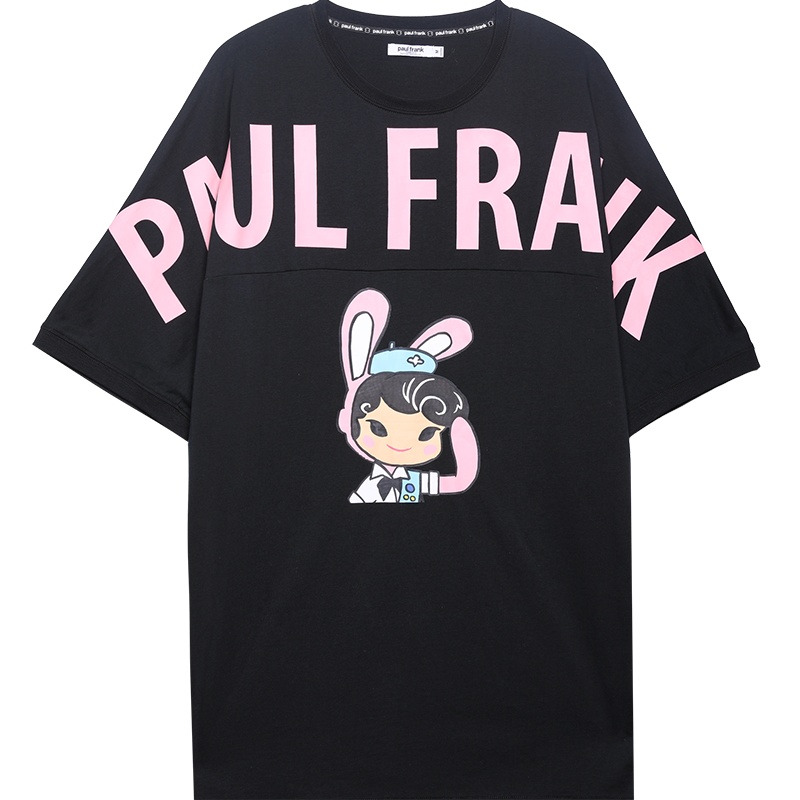 PaulFrank/大嘴猴 夏季新款简约宽松连衣裙圆领印花潮短袖女