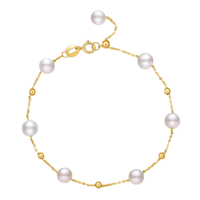 [Fin xin Ge]满天星珍珠手链女18k金 天然淡水珍珠单层可调节正品简约小众手环