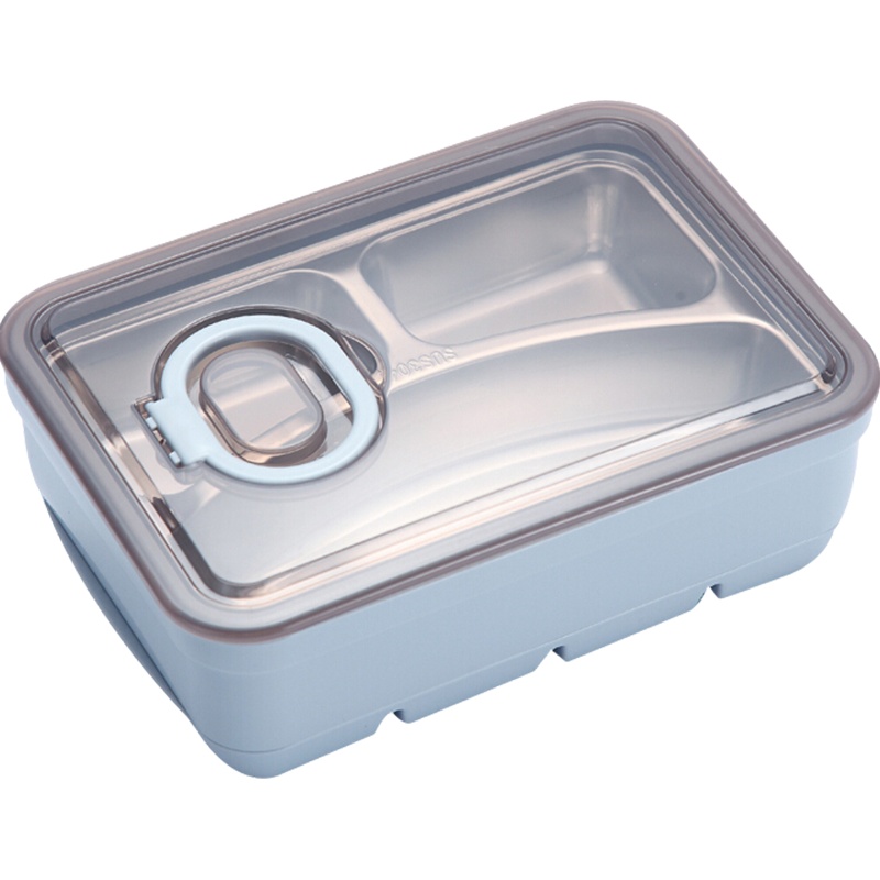 贝瑟斯 304不锈钢三格饭盒 可注水保温带调料盒 手提便携带盖上班族学生成人日式寿司便当盒1L 北欧灰