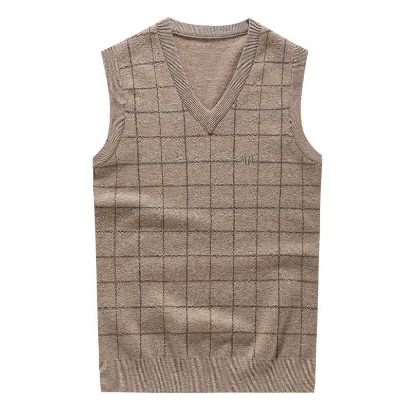恒源祥男士羊毛衫秋冬款男V领純羊毛背心马甲中年男士套头毛衣针织衫