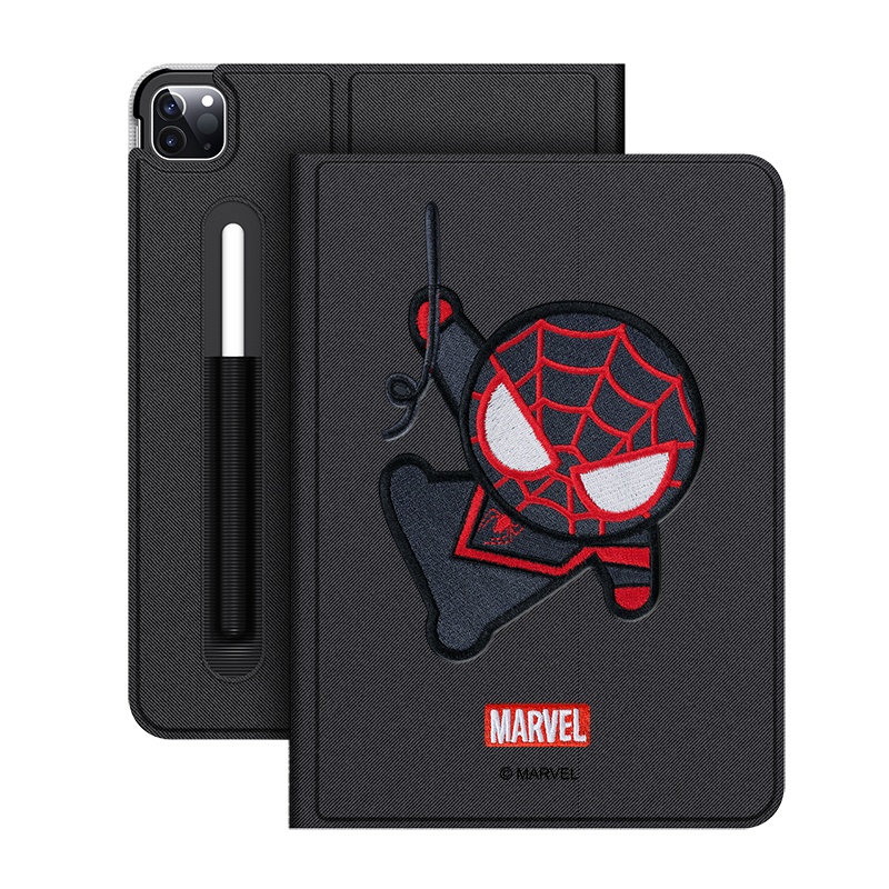 ESCASE iPad pro12.9英寸保护套2020新款硅胶软边全包防摔磁吸休眠 漫威复联正版授权刺绣工艺黑色蜘蛛侠