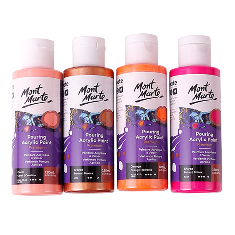 蒙玛特MontMarte 流体画颜料 流动树脂胶流体画浇筑剂硅油颜料套装液体流质diy涂鸦硅油细胞装饰画珊瑚色系