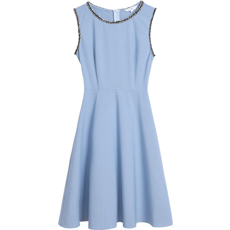 OSA欧莎蓝色无袖连衣裙2019新款夏气质收腰显瘦裙子女小香风洋气
