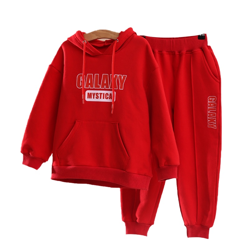 [开学新衣]龙之涵(LONGZHIHAN)男童套装儿童过年服加绒卫衣中大童洋气外套