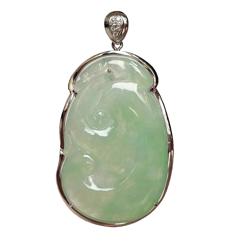 缘源珠宝天然A货翡翠吊坠 18K金镶钻石翡翠如意挂件 女款附送证书不含链