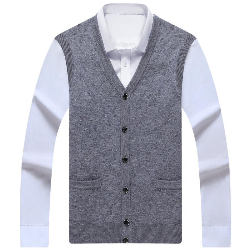 恒源祥男士羊毛马甲秋冬V领中年男士背心开衫羊毛马甲坎肩毛衣