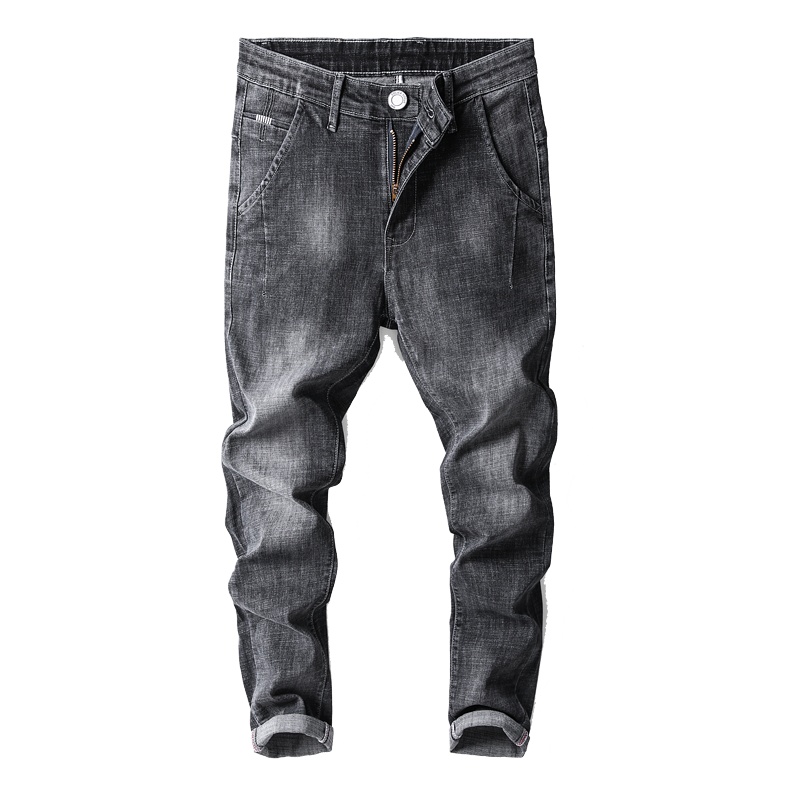 蓝缕金(LANLVJIN)男士牛仔裤春秋季弹力小脚裤子中 青年修身水洗直筒长裤韩版帅气常规款男装裤2020新款