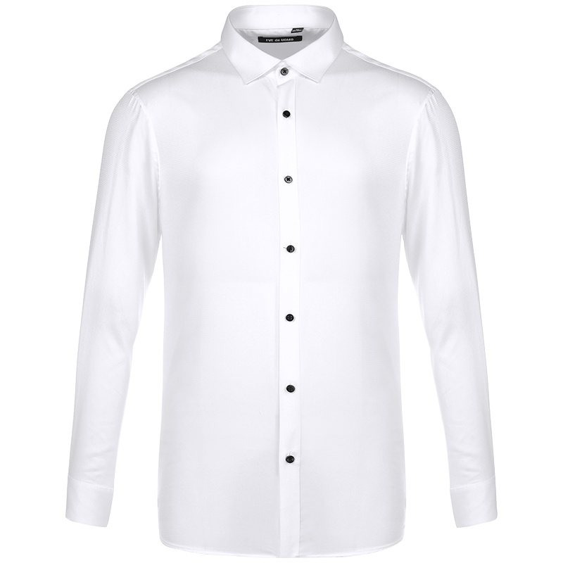 依文秋季衬衫男长袖白寸衫男商务纯棉白色格纹衬衣纯色EC770250