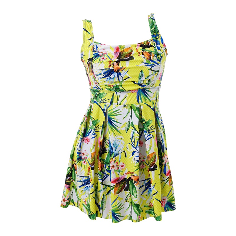 OOK 连体裙式泳衣女保守遮肚显瘦游泳衣大胸聚拢性感大码泳装新款 印花