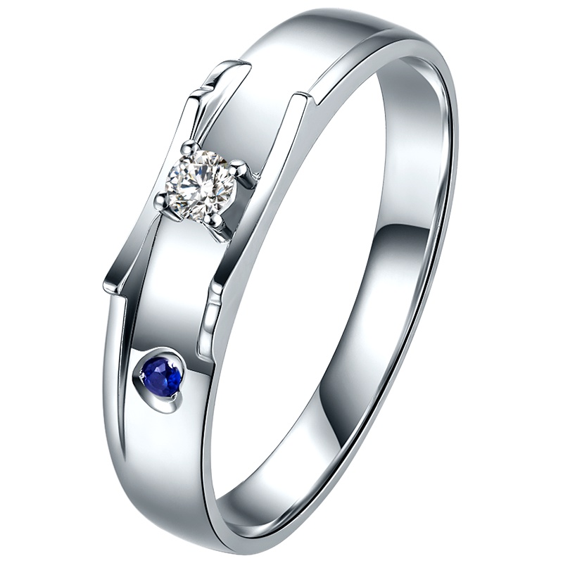 周六福白18K金情侣钻石男戒指1027