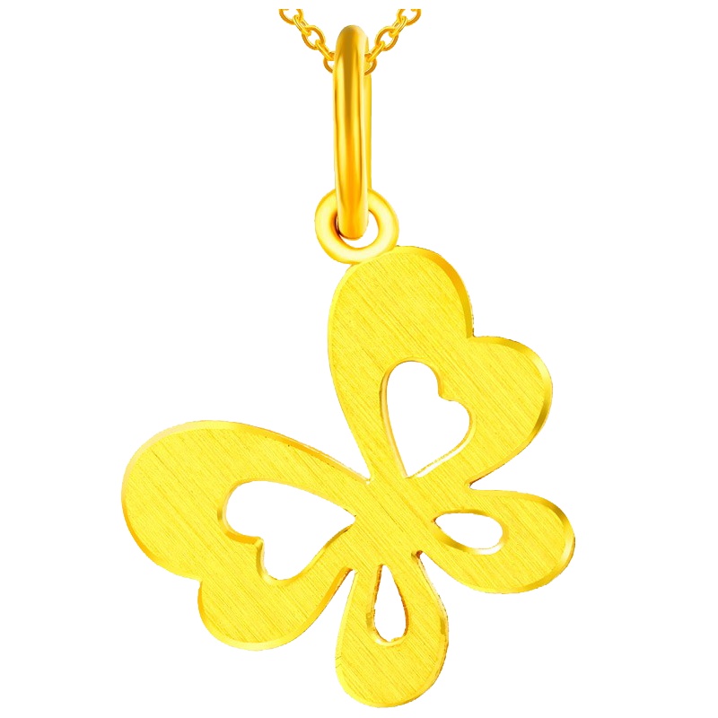 翠绿 黄金吊坠 足金999女款蝴蝶吊坠 金重约3.3-3.4克 A01000041894