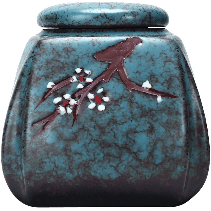 領藝 茶叶罐陶瓷普洱茶密封罐家用手绘储物罐 约可装红茶110g 青梅罐(方)小号