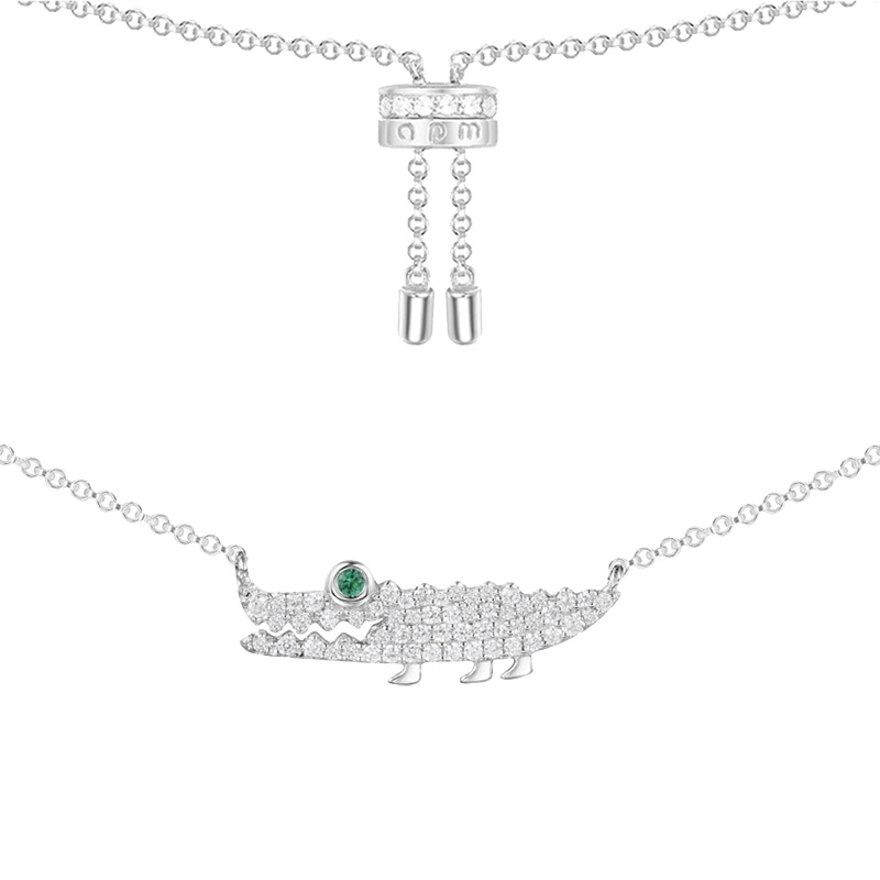 apm MONACO小鳄鱼镶晶钻造型项链925银吊坠时尚锁骨颈链女士首饰可调节