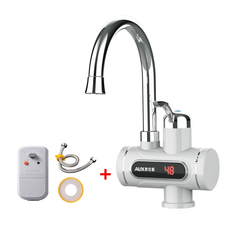 奥克斯AUX即热式电热水龙头厨房小厨宝电热水器下进水款数码温显变频调温 H3X3雪地白(漏保套装)