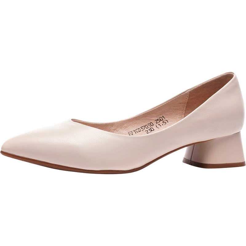 森林公主女鞋优雅时装女鞋春新款羊皮尖头粗跟浅口女单鞋 专柜品质 透气羊皮