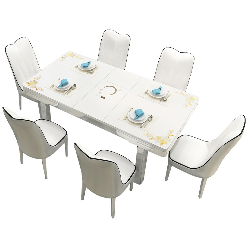 DXBG餐桌椅组合现代简约小户型实木可伸缩餐桌长方形电磁炉折叠饭桌