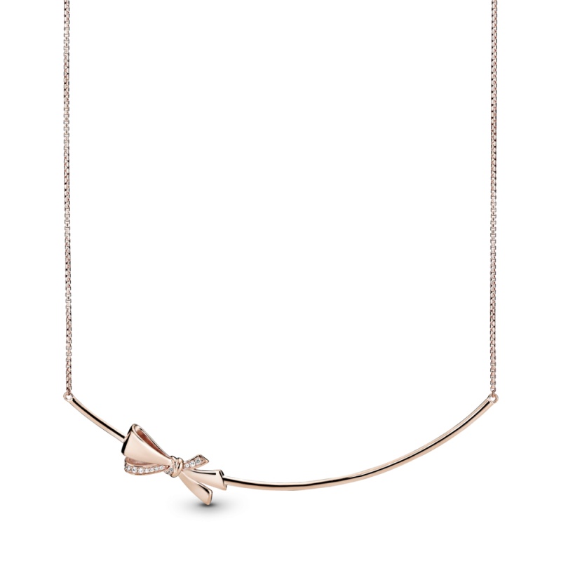 Pandora潘多拉玫瑰金色华丽蝴蝶结项链锁骨链时尚饰品女