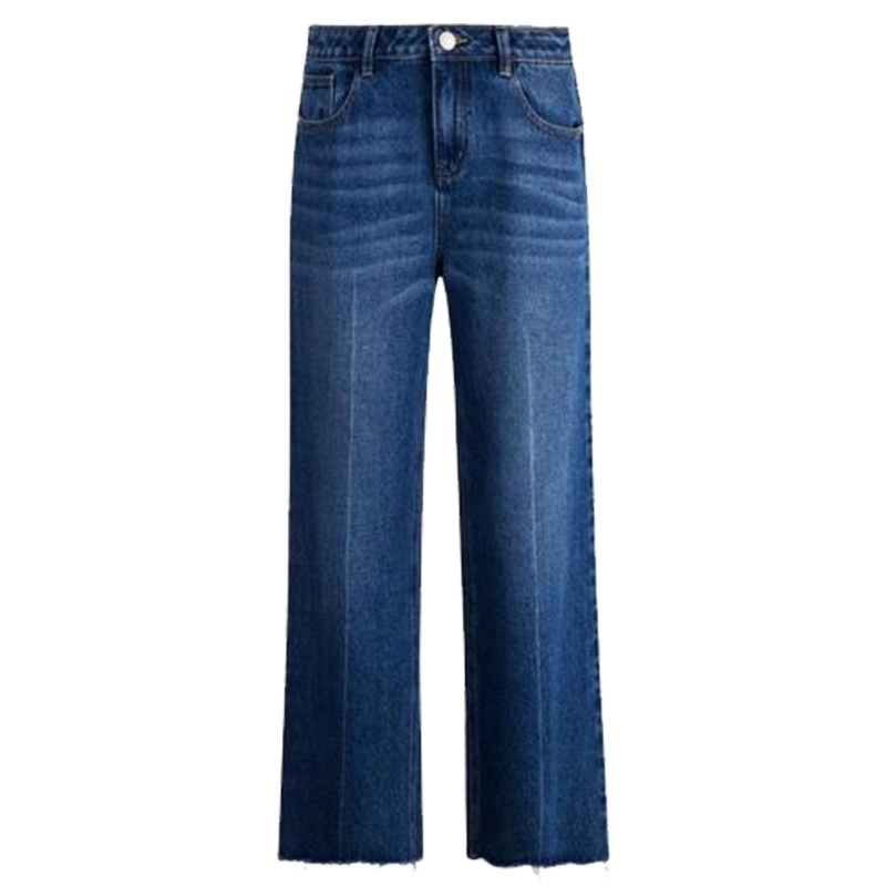 【热卖】坠感阔腿裤直筒女微喇高腰韩版宽松学生百搭网红毛边潮流九分长裤20011729