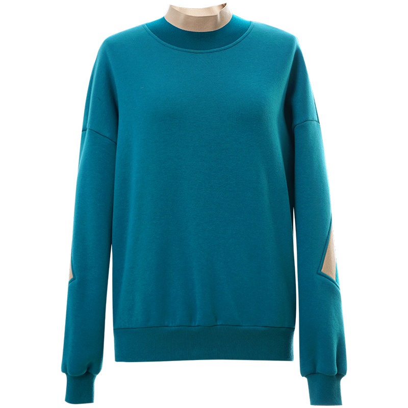 OUNIXUE欧昵雪 | [半高领撞色保暖上衣]冬季韩系宽松长袖加绒潮ins卫衣女