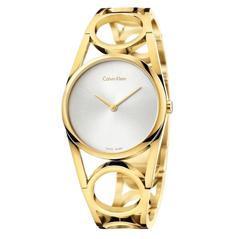 卡文克莱石英女表银白盘手镯式表链 K5U2M546