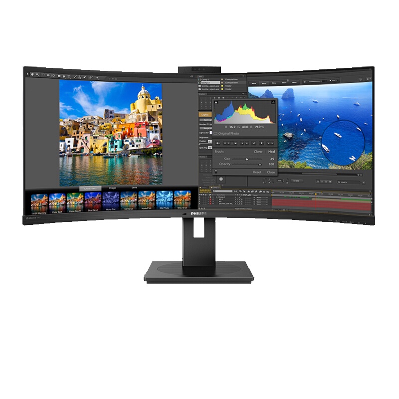 飞利浦 34英寸 2K带鱼屏 HDR400 Type-c90W 旋转升降 内置音箱 电脑显示器346P1CRH