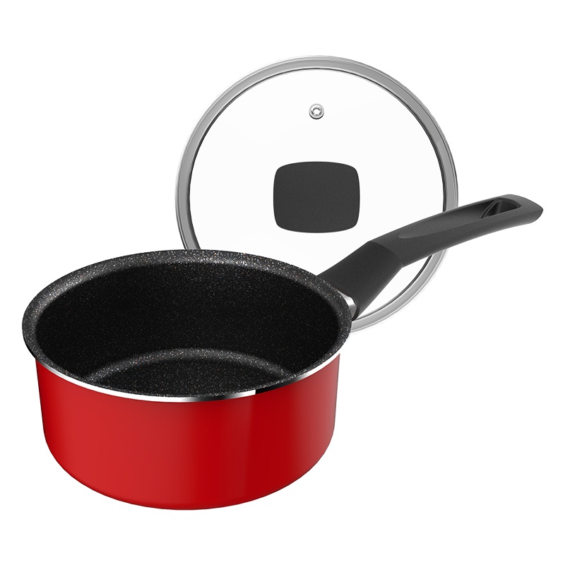 美的麦饭石色不粘锅小奶锅宝宝婴儿辅食锅家用一人食泡面煮热奶汤锅16CM口径汤奶锅 活力红16CM汤锅