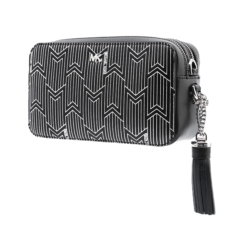 Michael Kors/迈克科尔斯女士牛皮相机包32F8GF5M5T黑银色023高端女士单肩包 