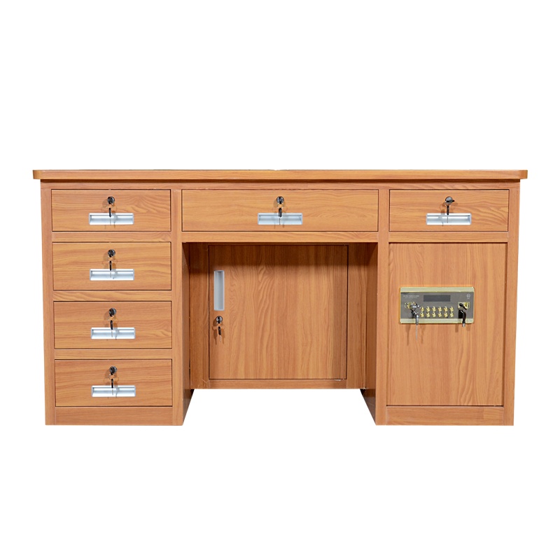 永格1.4米全钢保险桌带保险柜办公电脑桌财务桌收银投币桌老板桌指纹密码桌黄木纹