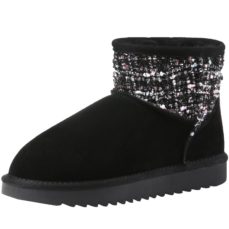 公猴雪地靴女短筒真皮加绒2020新款冬季一脚蹬厚底棉鞋百搭雪地棉