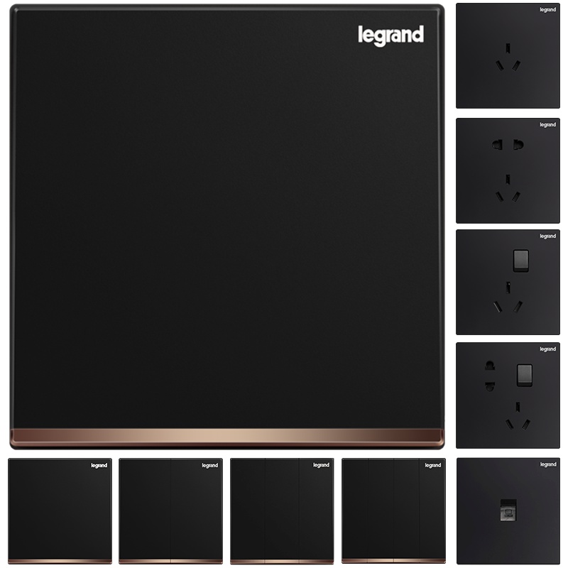 罗格朗(Legrand)开关插座面板官方旗舰店逸景碳素黑带银边5五孔usb二三插带一开双控16a空调家用暗装墙壁电源开关