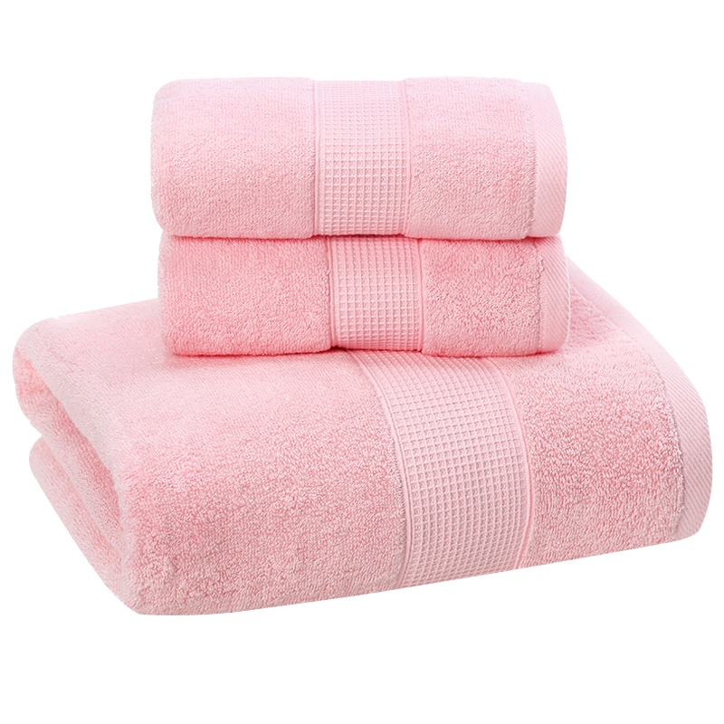 洁丽雅家纺纯棉加厚素色强吸水家庭套装系列 2毛巾1浴巾140*70cm 690g
