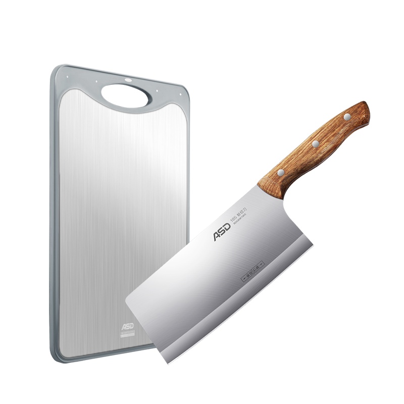 爱仕达 ASD花梨木手柄单刀持久锋利一体成型加不锈钢小麦双面砧板可悬挂不发霉高耐磨