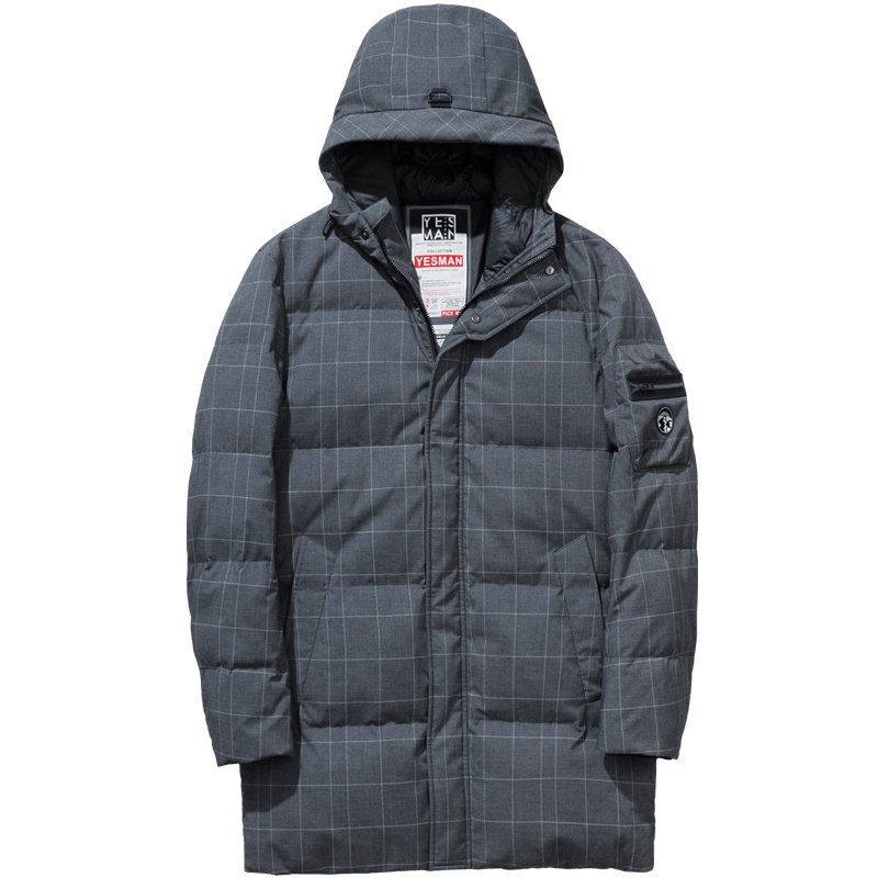 千纸鹤男士中长款羽绒服潮2019冬季新款时尚格子面包防寒服60128