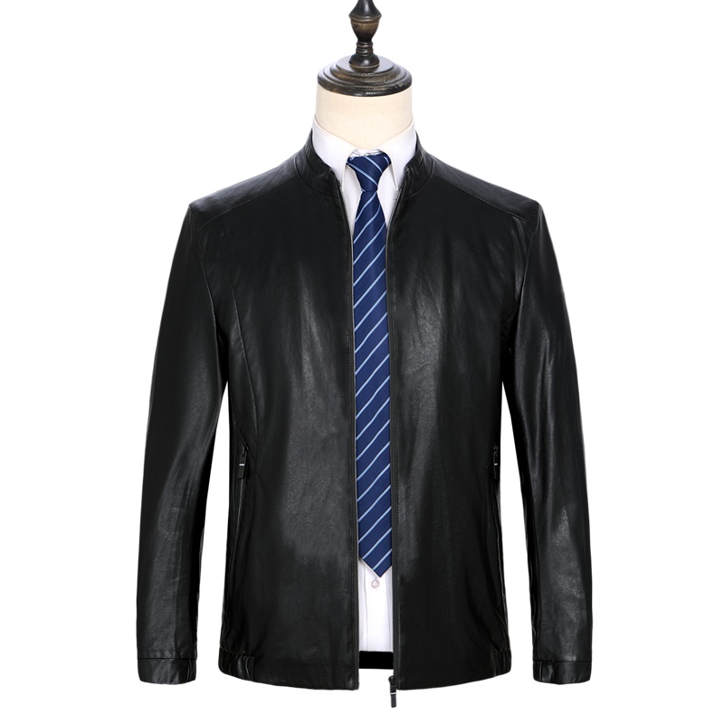 恒源祥男士皮衣款秋冬男士皮衣PU中年商务休闲爸爸装立领夹克衫外套
