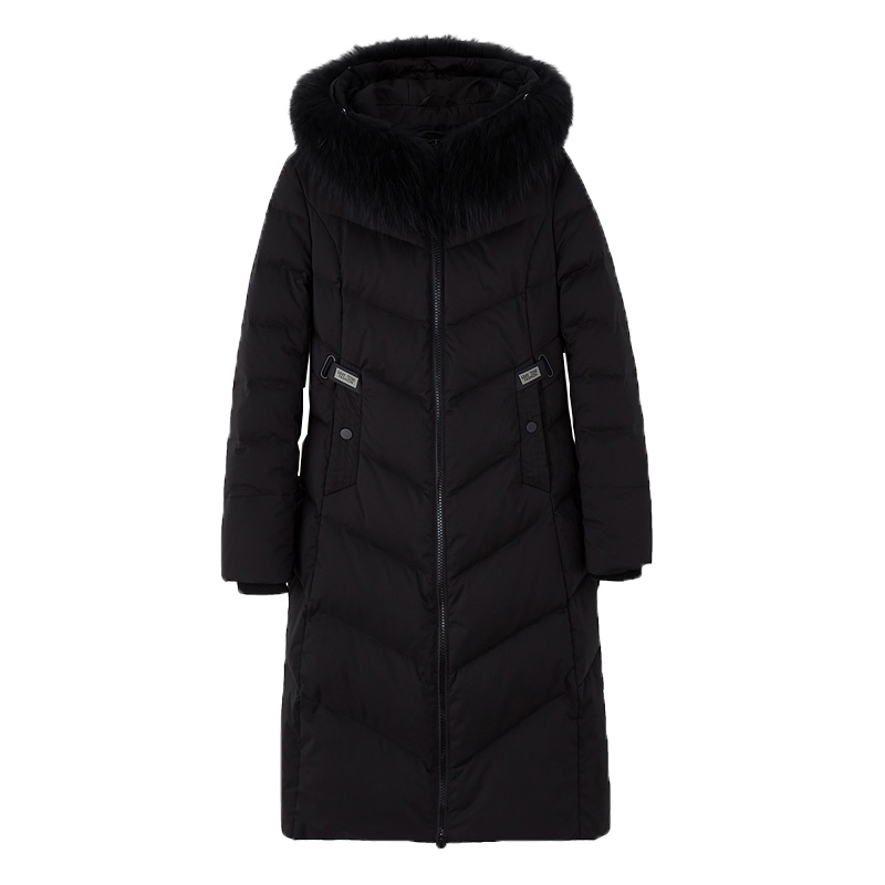 冰洁中长款大毛领羽绒服女时尚修身显瘦外套J80141036