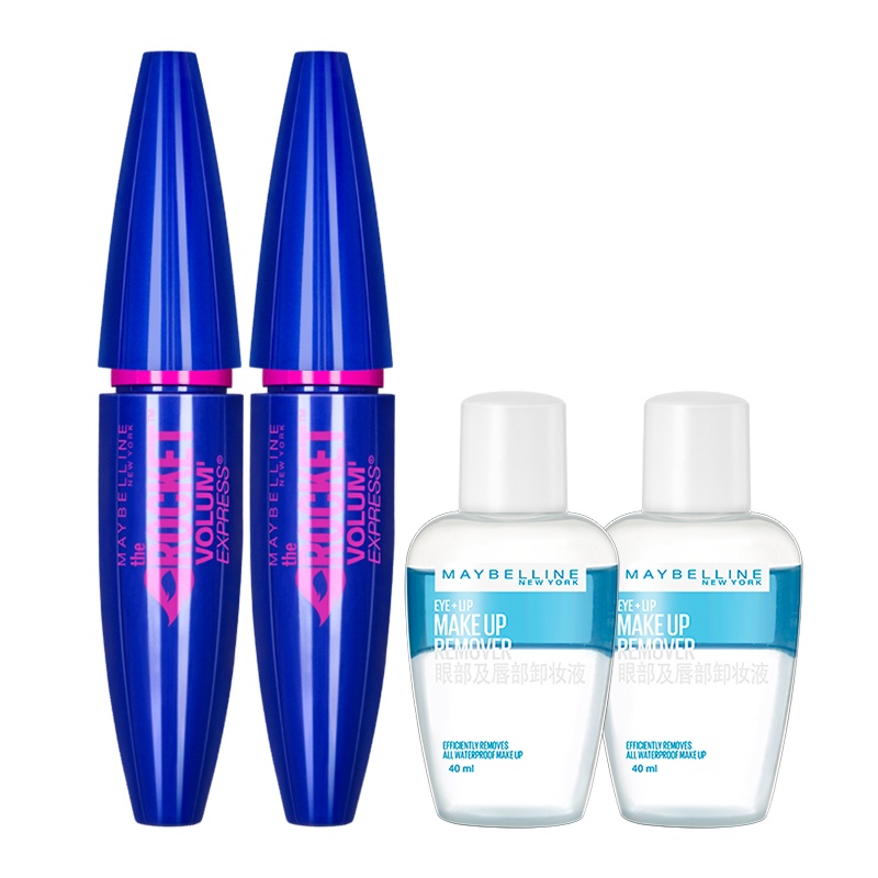 美宝莲(Maybelline)飞箭睫毛膏10ml(黑色)*2+加赠眼部及唇部卸妆液 40ml*2