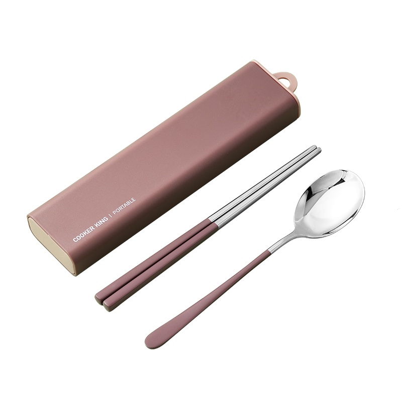 炊大皇(COOKER KING)便携餐具不锈钢两件套筷勺红色 学生上班族 防滑防烫耐高温CJ02R