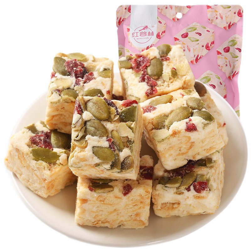 红谷林雪花酥100g*3袋巧克力味手工牛轧糖烘焙蔓越莓饼干小零食糕点