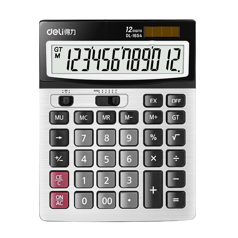 得力(deli)计算器 银灰色1654 双电源宽屏办公桌面计算器 财务计算机 办公文具用品