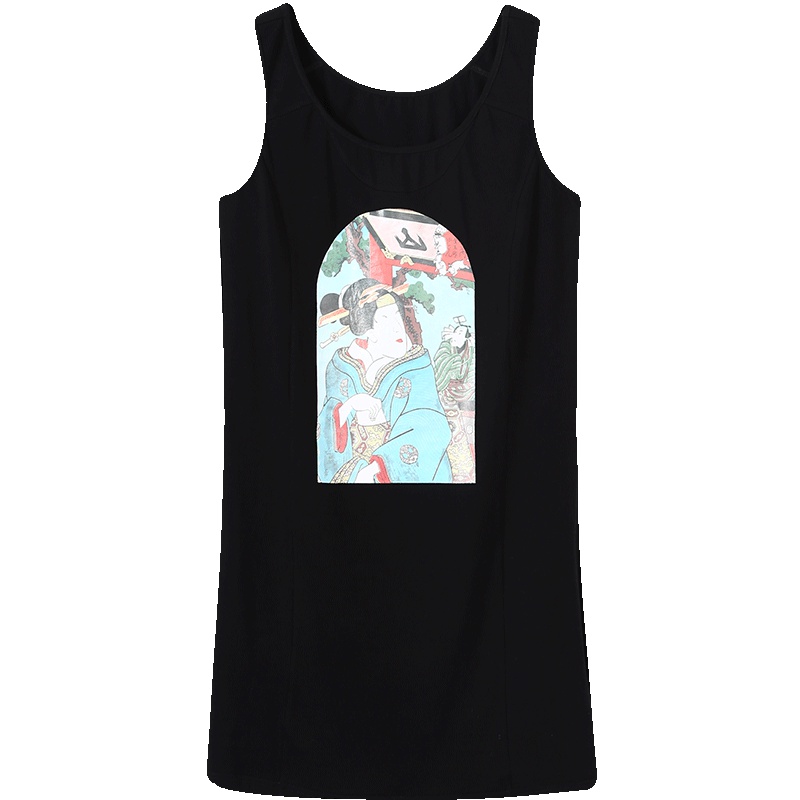 克华菲女装2019夏新款中长款无袖连衣裙a字裙修身显瘦